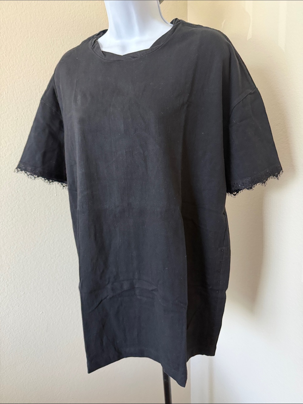 Opening Ceremony Black Raw-Edge Short Sleeve Crewneck Tee